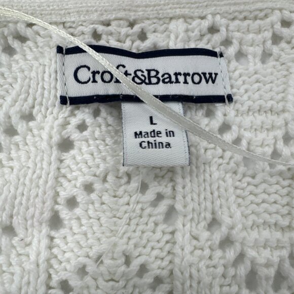 Croft & Barrow Womens Cardigan Sweater Large White Crochet Knit Open Front NEW - Picture 3 of 10